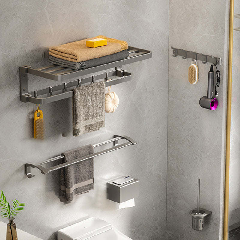 Modern Gray Bathroom Accessory Set Aluminum Stainless Bath Shelf/Robe Hooks/Towel Bar