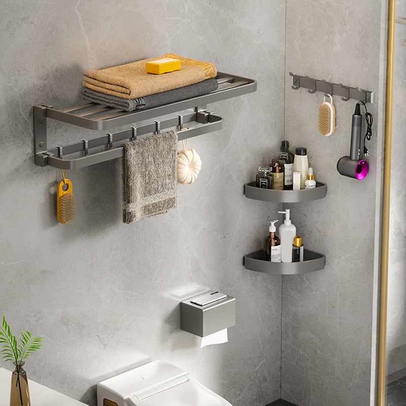 Modern Gray Bathroom Accessory Set Aluminum Stainless Bath Shelf/Robe Hooks/Towel Bar