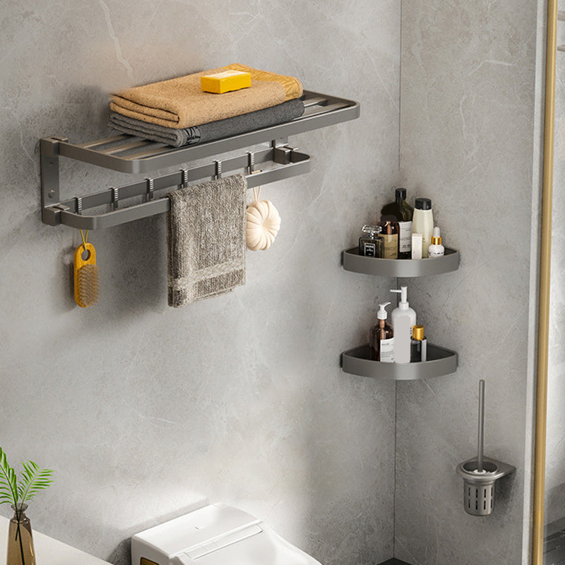 Modern Gray Bathroom Accessory Set Aluminum Stainless Bath Shelf/Robe Hooks/Towel Bar