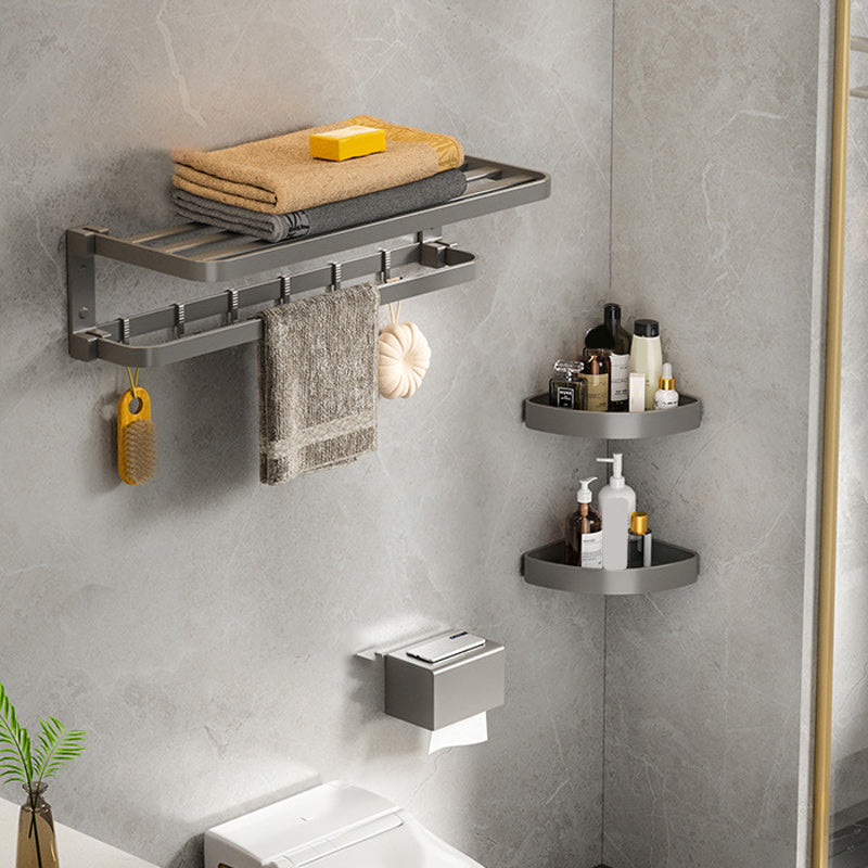 Modern Gray Bathroom Accessory Set Aluminum Stainless Bath Shelf/Robe Hooks/Towel Bar