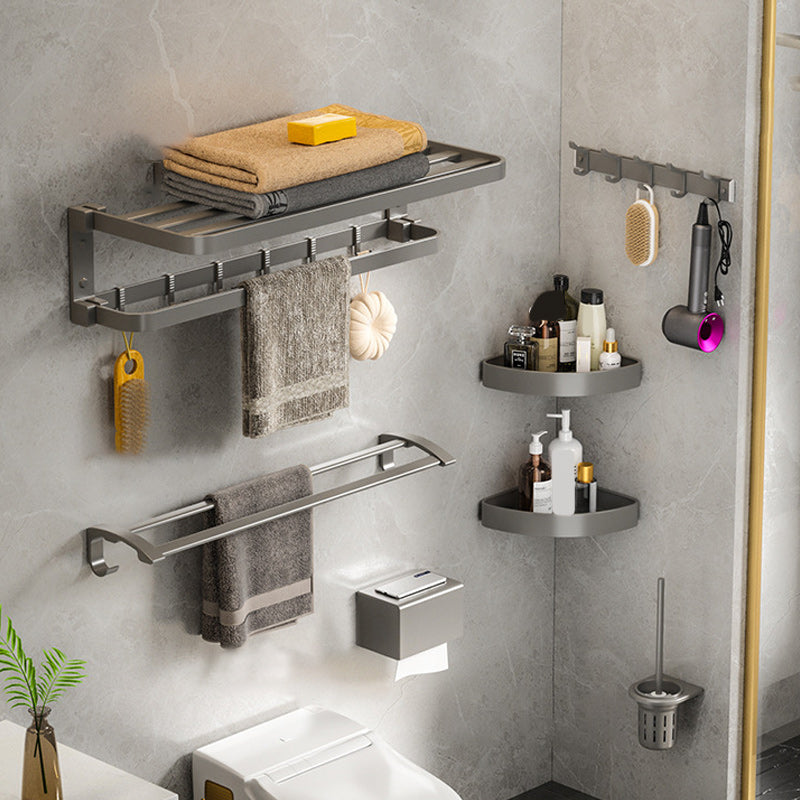 Modern Gray Bathroom Accessory Set Aluminum Stainless Bath Shelf/Robe Hooks/Towel Bar