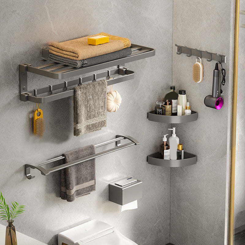 Modern Gray Bathroom Accessory Set Aluminum Stainless Bath Shelf/Robe Hooks/Towel Bar