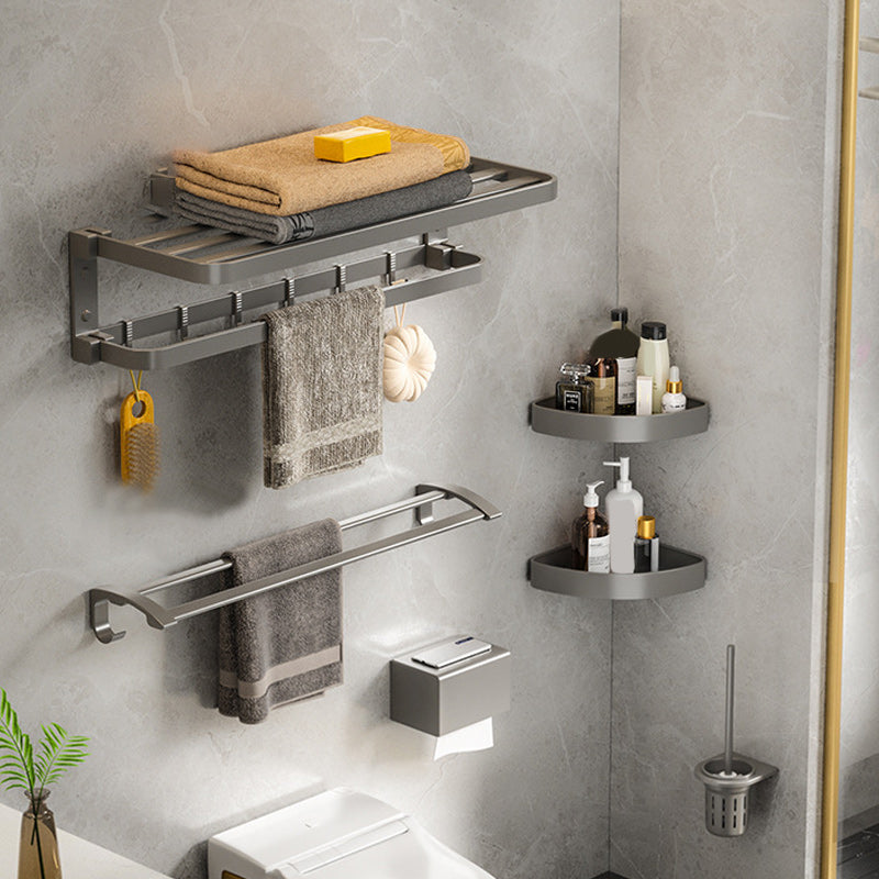 Modern Gray Bathroom Accessory Set Aluminum Stainless Bath Shelf/Robe Hooks/Towel Bar