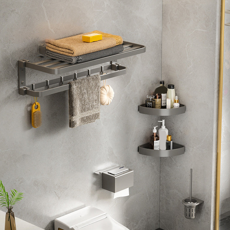 Modern Gray Bathroom Accessory Set Aluminum Stainless Bath Shelf/Robe Hooks/Towel Bar