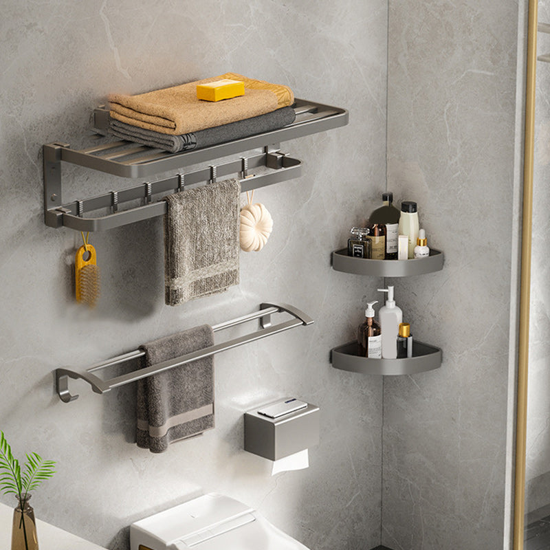 Modern Gray Bathroom Accessory Set Aluminum Stainless Bath Shelf/Robe Hooks/Towel Bar