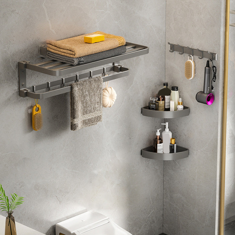 Modern Gray Bathroom Accessory Set Aluminum Stainless Bath Shelf/Robe Hooks/Towel Bar