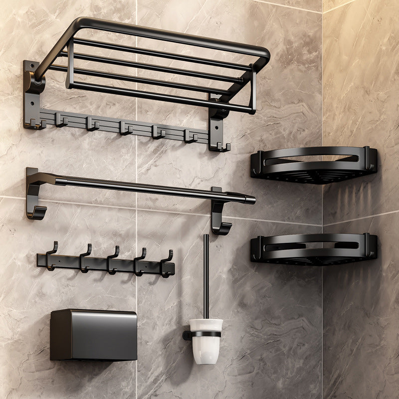 Contemporary Bath Hardware Set Matte Black Bathroom Set with Robe Hooks/Towel Bar