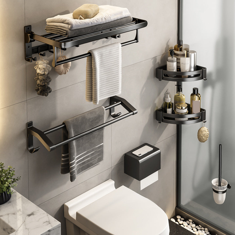 Contemporary Bath Hardware Set Matte Black Bathroom Set with Robe Hooks/Towel Bar