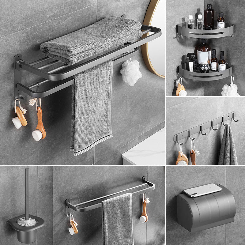 Modern Bath Hardware Set in Stainless Steel Matte Gray Robe Hooks/Towel Bar