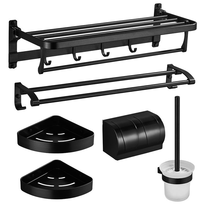 6-Piece Modern Bath Hardware Set in Aluminum Matte Black Towel Bar/Bath Shelf