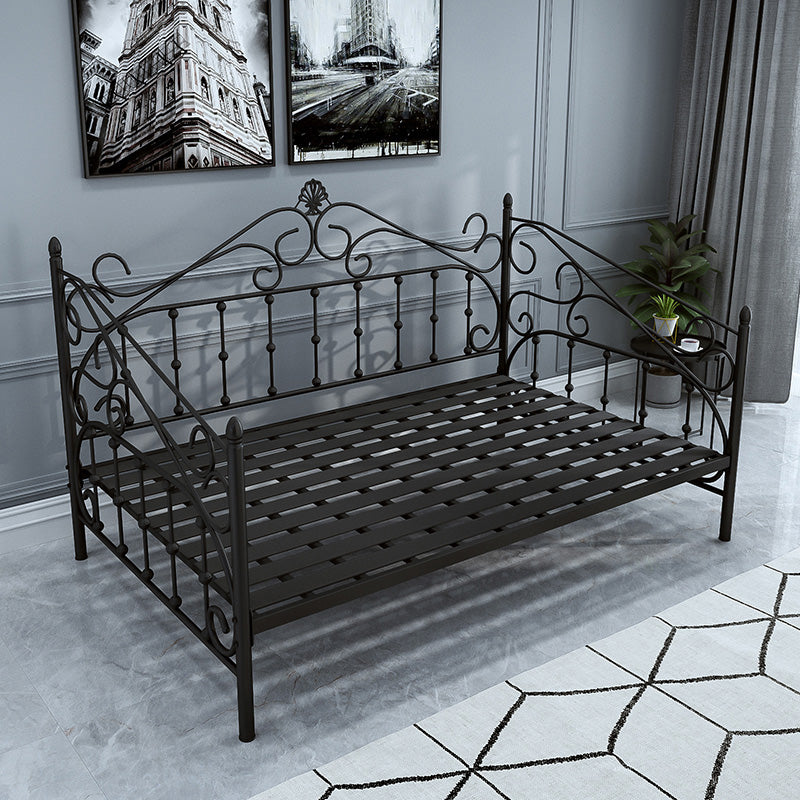 Glam Style Daybed with Open-Frame Headboard and Guardrail in Iron