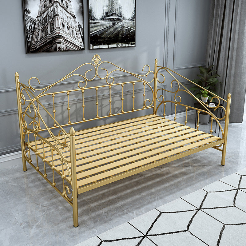 Glam Style Daybed with Open-Frame Headboard and Guardrail in Iron