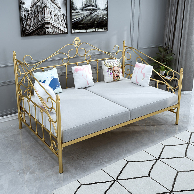 Glam Style Daybed with Open-Frame Headboard and Guardrail in Iron