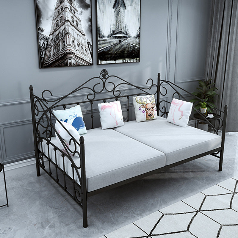 Glam Style Daybed with Open-Frame Headboard and Guardrail in Iron