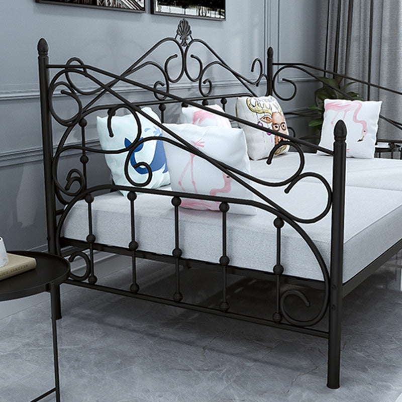 Glam Style Daybed with Open-Frame Headboard and Guardrail in Iron