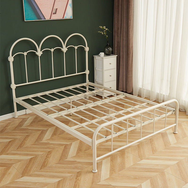 Contemporary White/Beige Standard Bed with Open-Frame Headboard