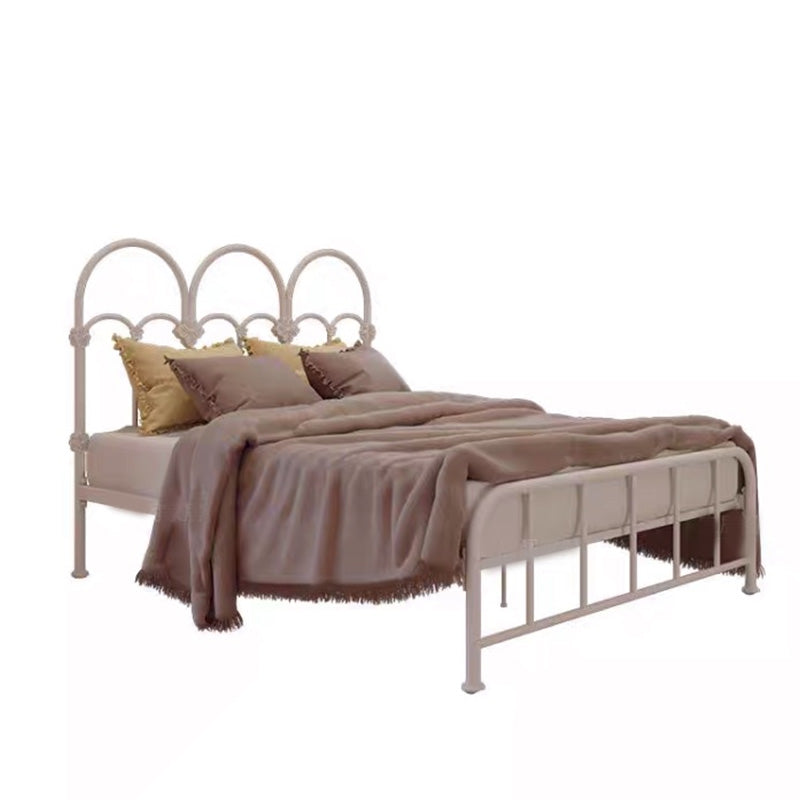 Contemporary White/Beige Standard Bed with Open-Frame Headboard