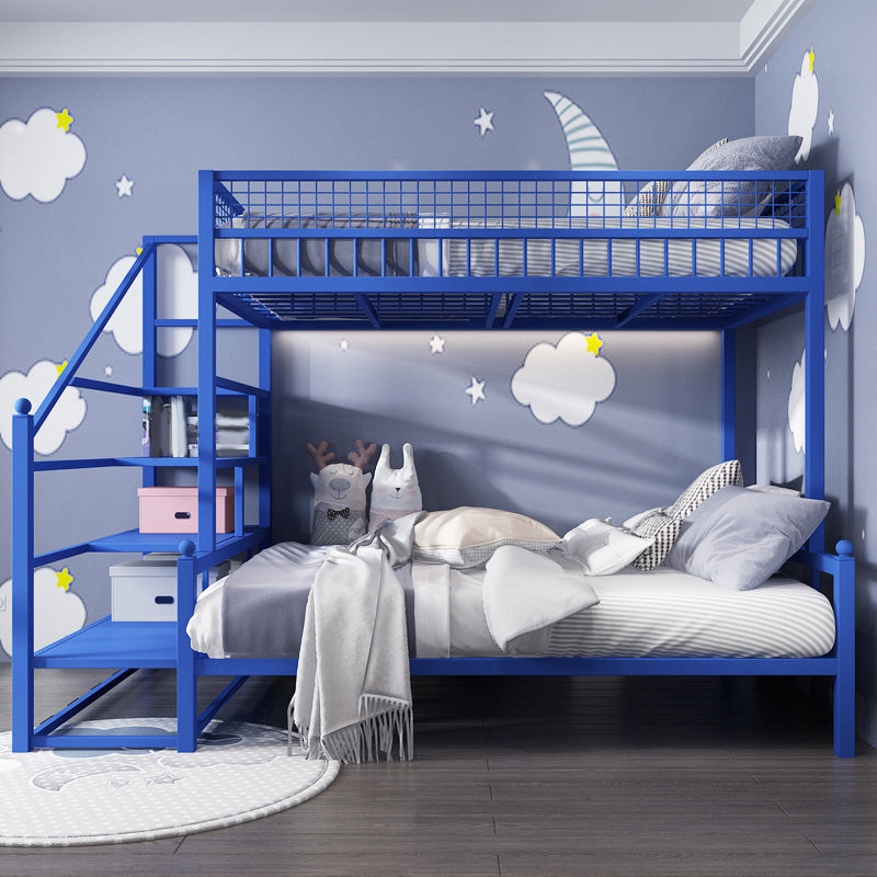 Contemporary Iron Bunk Bed with 3 Shelves and Guardrail 72.83" High