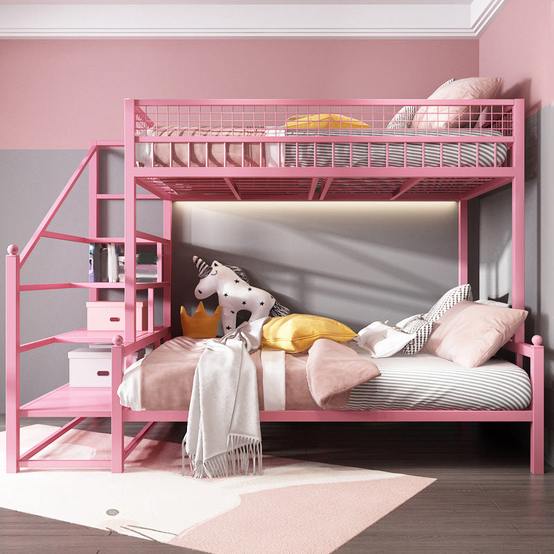 Contemporary Iron Bunk Bed with 3 Shelves and Guardrail 72.83" High