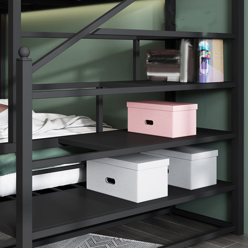 Contemporary Iron Bunk Bed with 3 Shelves and Guardrail 72.83" High