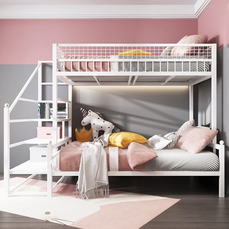 Contemporary Iron Bunk Bed with 3 Shelves and Guardrail 72.83" High