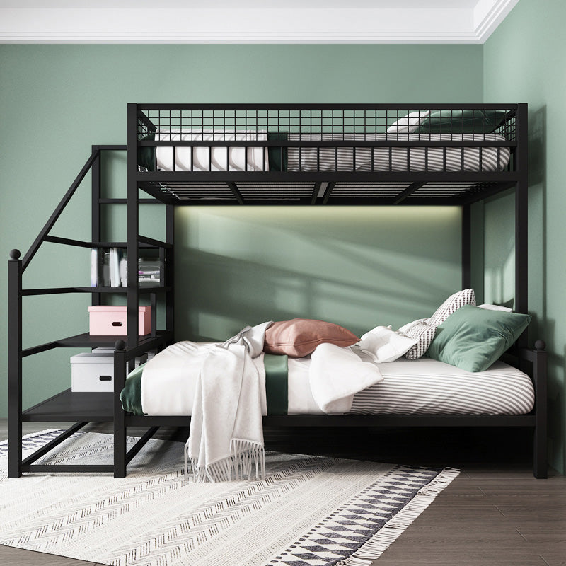 Contemporary Iron Bunk Bed with 3 Shelves and Guardrail 72.83" High