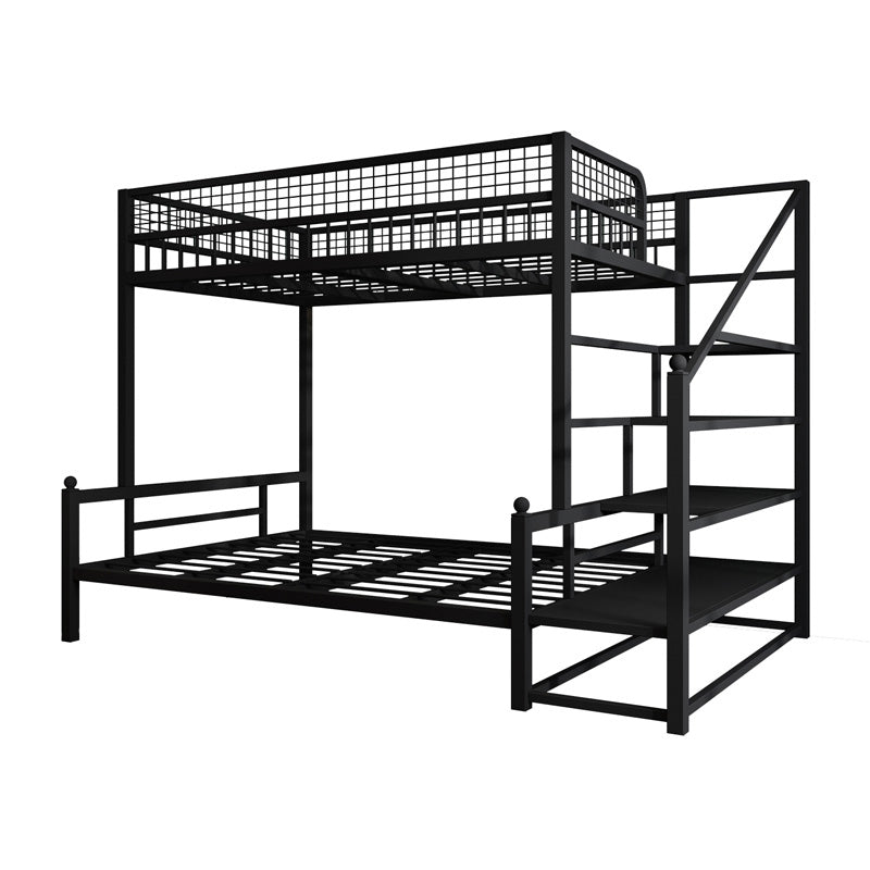 Contemporary Iron Bunk Bed with 3 Shelves and Guardrail 72.83" High