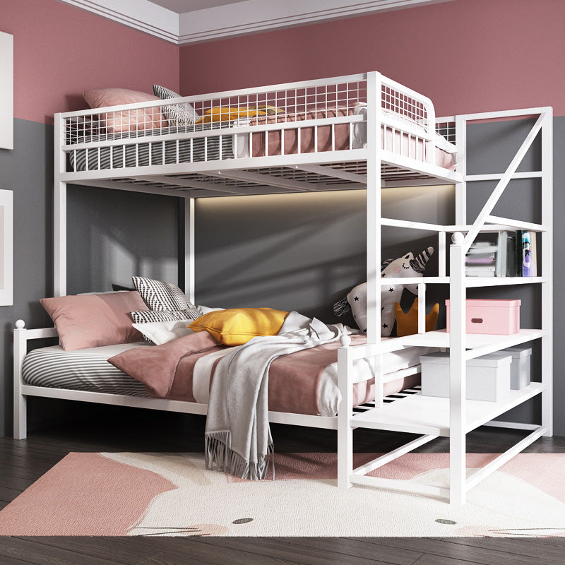 Contemporary Iron Bunk Bed with 3 Shelves and Guardrail 72.83" High