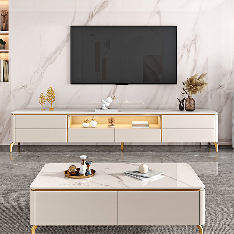 Glam Media Console Glass Open Shelving TV Stand for Living Room