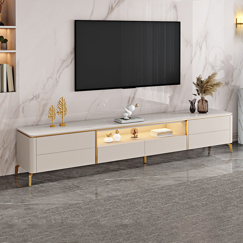 Glam Media Console Glass Open Shelving TV Stand for Living Room