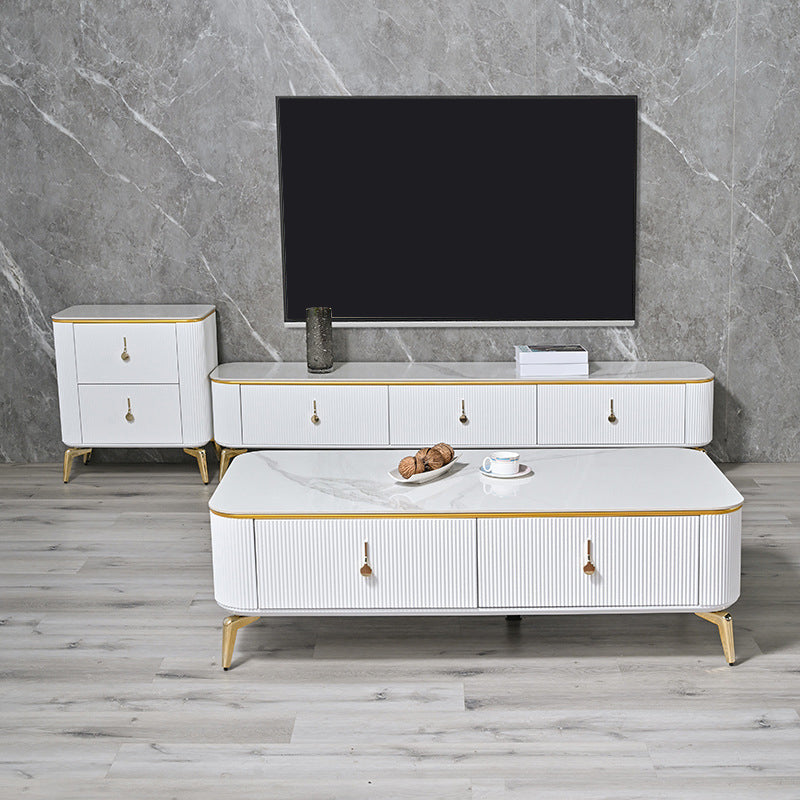 Glam Enclosed Storage Media Console Stone TV Stand with Drawers