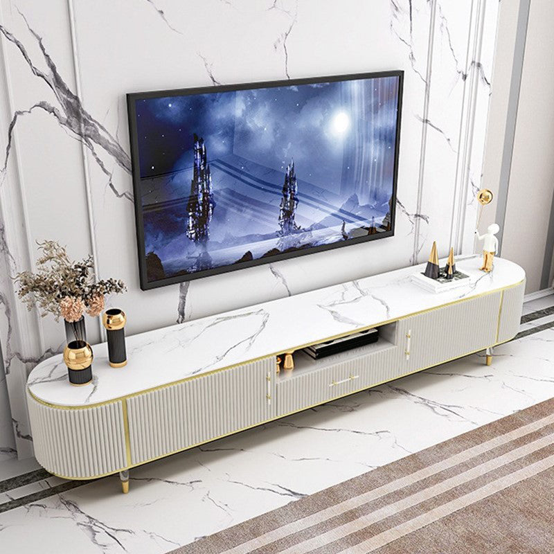 Glam Media Console Stone Enclosed Storage TV Stand for Living Room