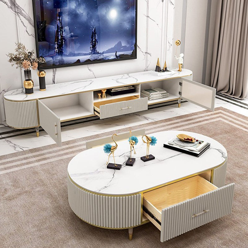 Glam Media Console Stone Enclosed Storage TV Stand for Living Room