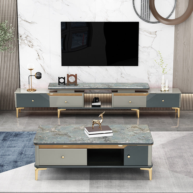 Glam Open Shelving Media Console Stone TV Stand with Drawers for Living Room