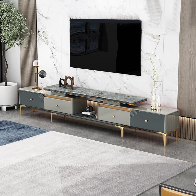 Glam Open Shelving Media Console Stone TV Stand with Drawers for Living Room