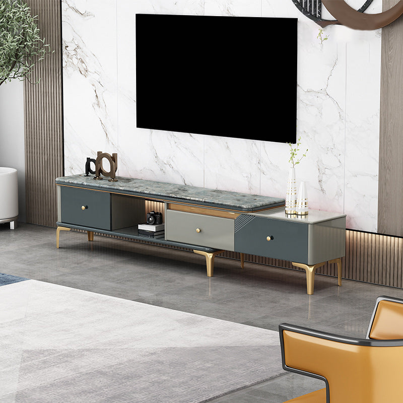 Glam Open Shelving Media Console Stone TV Stand with Drawers for Living Room