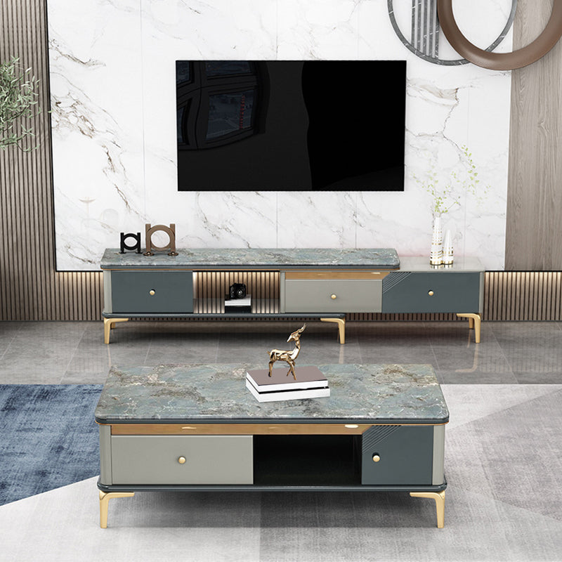 Glam Open Shelving Media Console Stone TV Stand with Drawers for Living Room