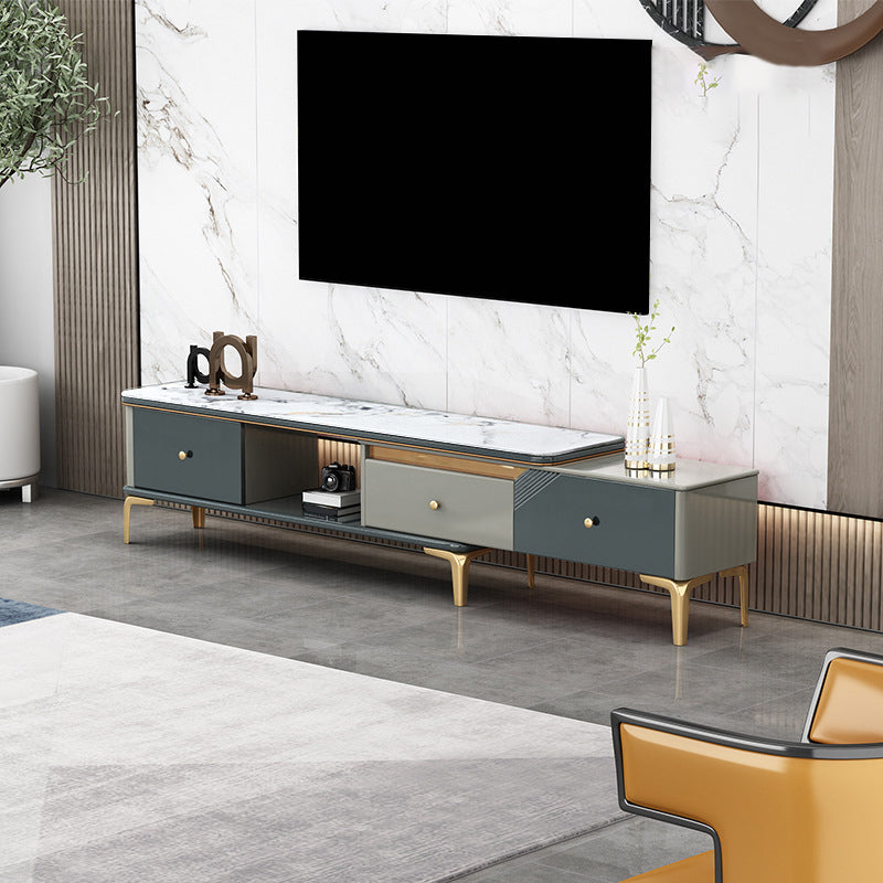 Glam Open Shelving Media Console Stone TV Stand with Drawers for Living Room