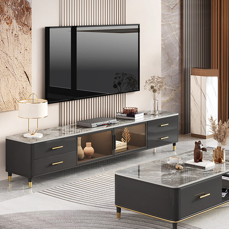 Enclosed Storage Stand Console Glam TV Media Console with 4 Drawers