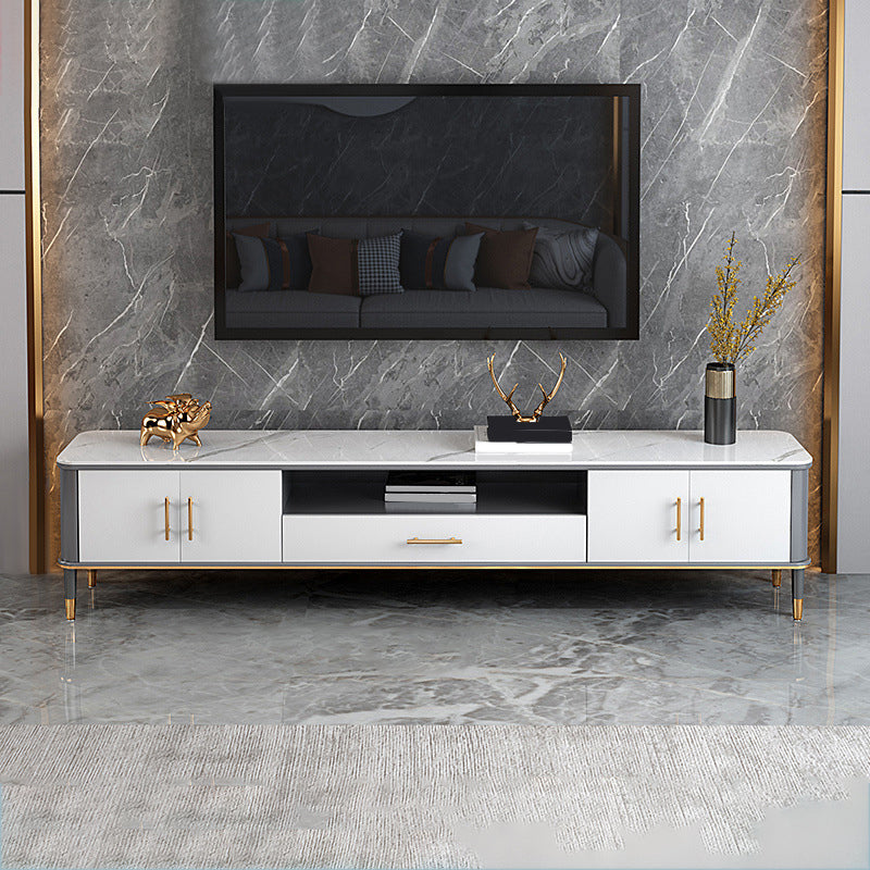 Glam Open Shelving Media Console Stone TV Stand with Drawers