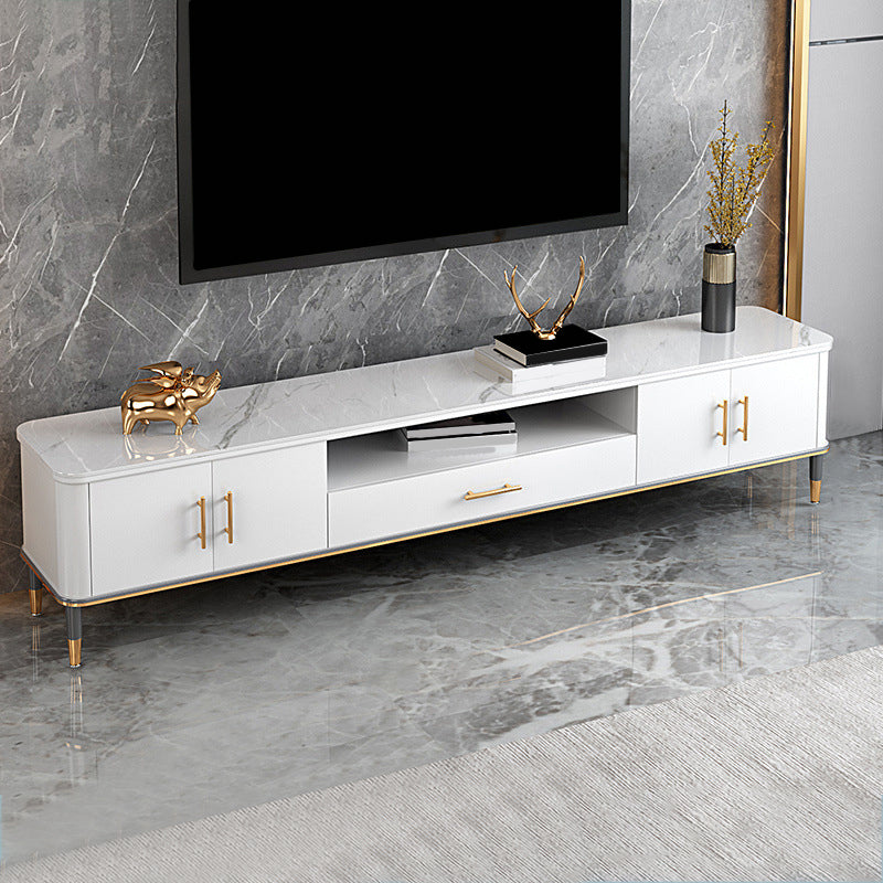 Glam Open Shelving Media Console Stone TV Stand with Drawers