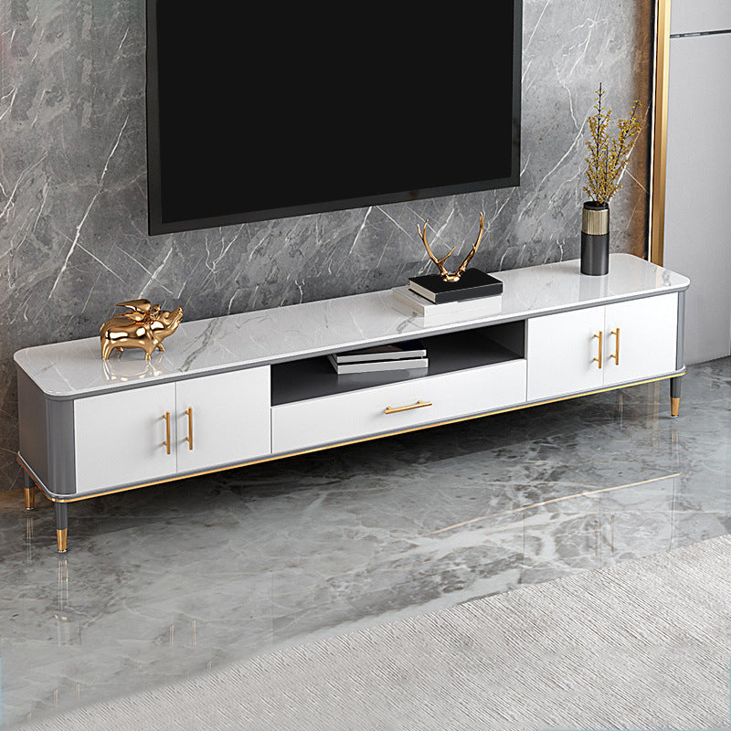 Glam Open Shelving Media Console Stone TV Stand with Drawers