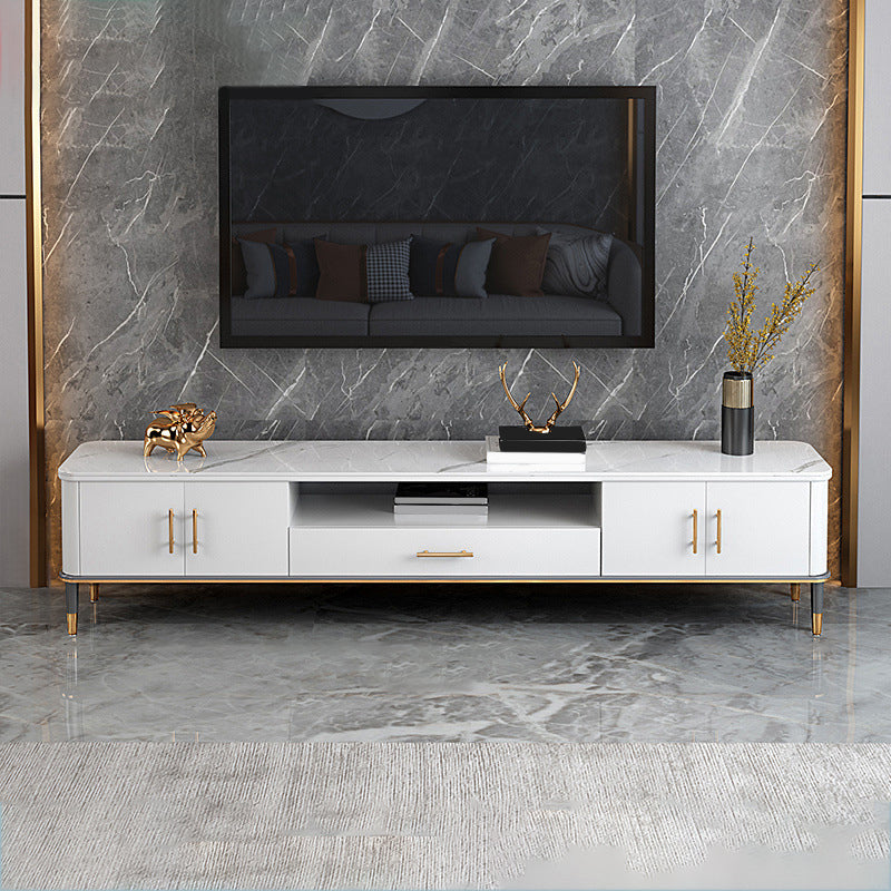 Glam Open Shelving Media Console Stone TV Stand with Drawers