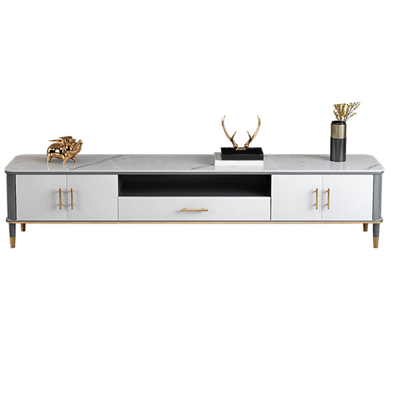 Glam Open Shelving Media Console Stone TV Stand with Drawers