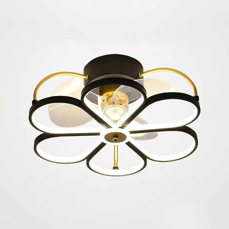 3-Blade LED Ceiling Fan Contemporary Black/Golden Fan with Light for Foyer