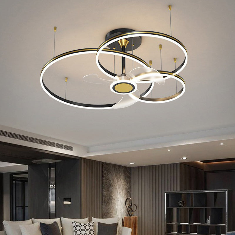 3-Blade LED Ceiling Fan Modernism Black Fan with Light for Bedroom