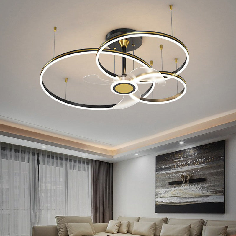 3-Blade LED Ceiling Fan Modernism Black Fan with Light for Bedroom