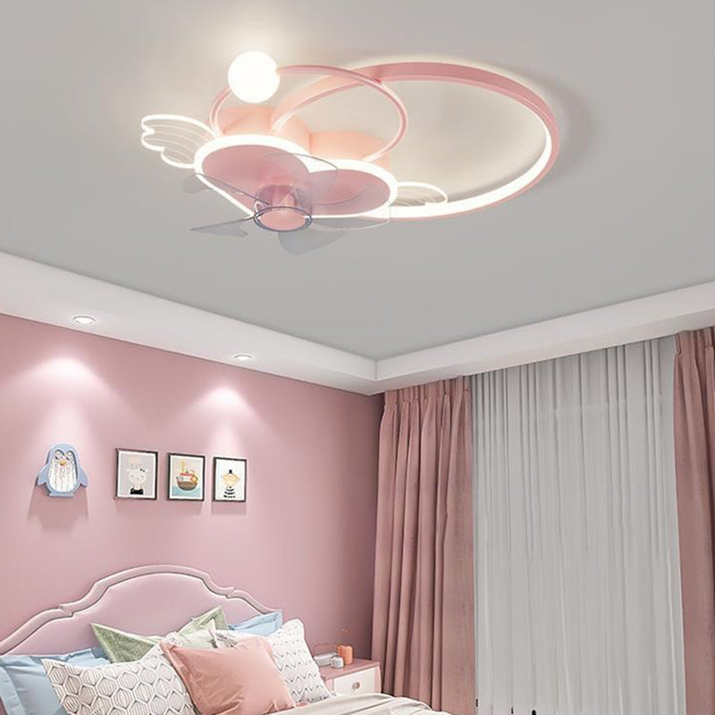Polish Finish LED Ceiling Fan 7-Blade Children Fan with Light for Home