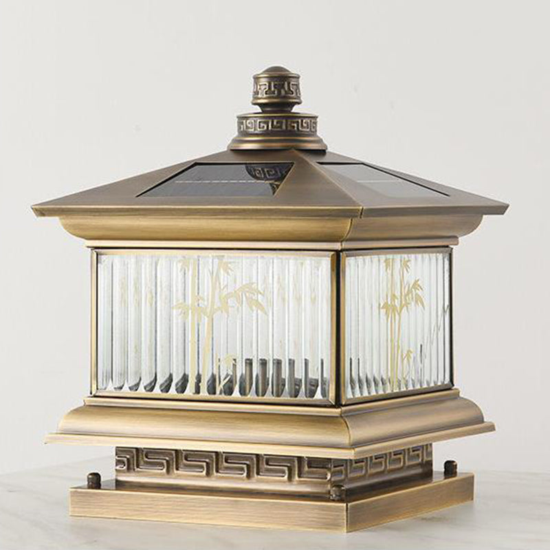 Contemporary Pillar Lamp Metal Outdoor Lamp with Glass Shade for Garden