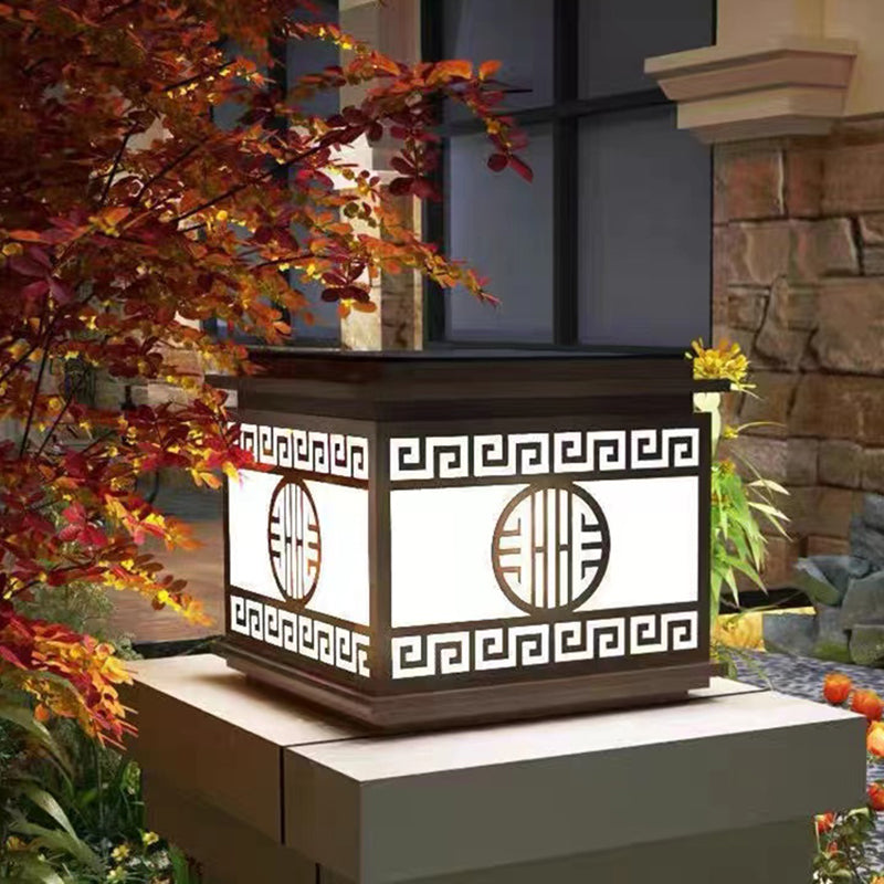 Contemporary Pillar Lamp Metal Outdoor Lamp with Acrylic Shade for Garden